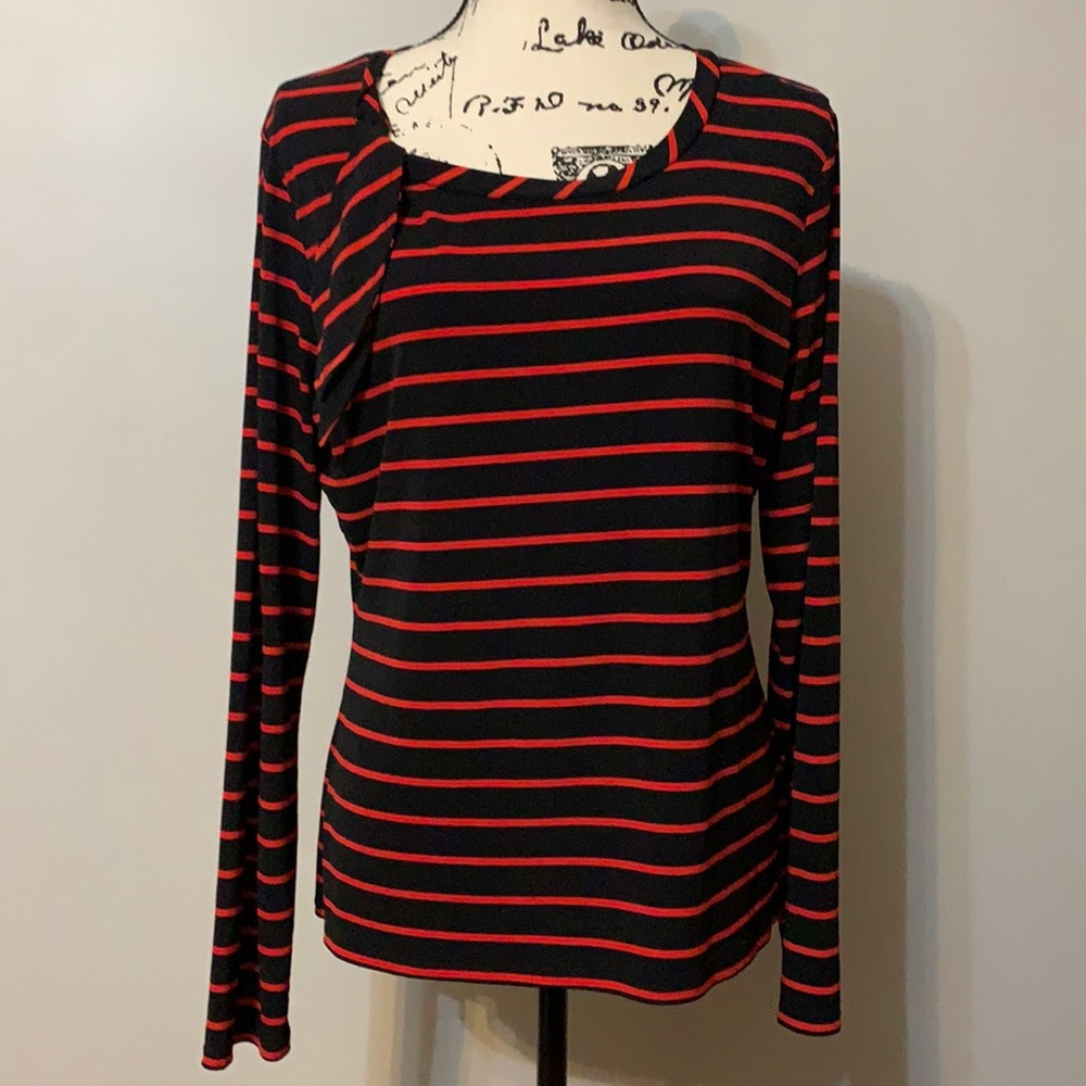 Worthington Stretch long sleeve striped top